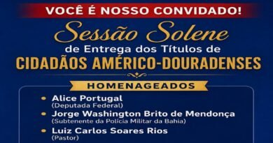 Câmara Municipal de América Dourada entregará Títulos de Cidadãos Américo-Douradenses